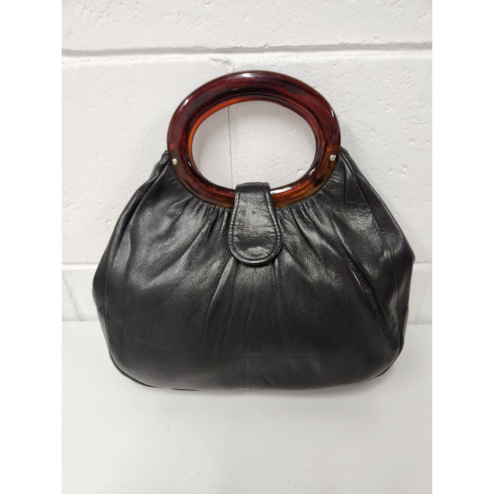 Vintage Ande' Women's Top Handle Handbag W/Lucie Handle In Black & Brown Handle